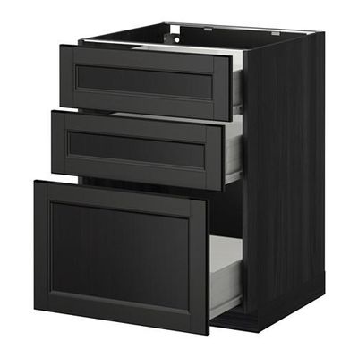 МЕТОД / ФОРВАРА Напольный шкаф с 3 ящиками - 60x60 см, Лаксарби черно-коричневый, под дерево черный МЕТОД / ФОРВАРА Напольный шкаф с 3 ящиками - 60x60 см, Лаксарби черно-коричневый, под дерево черный