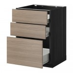 МЕТОД / ФОРВАРА Напольн шкаф 3фрнт пнл/2низк/1ср ящ - под дерево черный, Брокхульт под грецкий орех светло-серый, 60x60 см