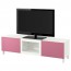 БЕСТО Тумба под ТВ с ящиками и дверцей - Лаппвикен розовый/Синдвик белый, направляющие ящика,нажимные