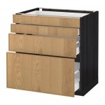 МЕТОД / МАКСИМЕРА Напольн шкаф 4 фронт панели/4 ящика - под дерево черный, Экестад дуб, 80x60 см