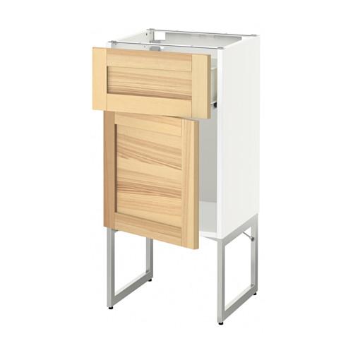 МЕТОД / ФОРВАРА Напольный шкаф с ящиком/дверью - белый, Торхэмн естественный ясень, 40x37x60 см