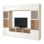 БЕСТО Шкаф для ТВ, комбин/стеклян дверцы - под беленый дуб/Сельсвикен глянцевый/белый матовое стекло, направляющие ящика,нажимные