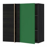 МЕТОД Угловой навесной шкаф с полками - под дерево черный, Флэди зеленый, 88x37x80 см