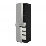 МЕТОД / МАКСИМЕРА Высок шкаф+полки/5ящк/2дверцы/2фрнт - под дерево черный, Гревста нержавеющ сталь, 60x60x200 см МЕТОД / МАКСИМЕРА Высок шкаф+полки/5ящк/2дверцы/2фрнт - под дерево черный, Гревста нержавеющ сталь, 60x60x200 см