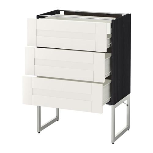 МЕТОД / ФОРВАРА Напольн шкаф 3фронт пнл/2низ/2ср ящ - под дерево черный, Сэведаль белый, 60x37x60 см