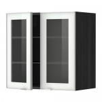 МЕТОД Навесной шкаф с полками/2 стекл дв - под дерево черный, Ютис матовое стекло/алюминий, 60x60 см