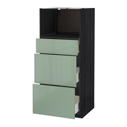 МЕТОД / ФОРВАРА Высокий шкаф д/СВЧ с 3 ящиками - под дерево черный, Калларп глянцевый светло-зеленый