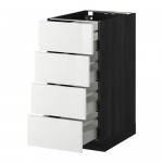 МЕТОД / МАКСИМЕРА Напольн шкаф 4 фронт панели/4 ящика - под дерево черный, Рингульт глянцевый белый, 40x60 см