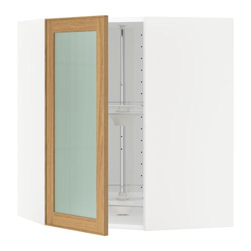 МЕТОД Углов навесн шк с врщ скц/сткл дв - белый, Экестад дуб, 68x80 см