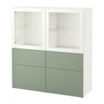 БЕСТО Комбинация д/хранения+стекл дверц - Лаппвикен зеленый/Синдвик белый прозрачное стекло, направляющие ящика,нажимные