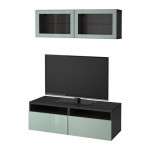 БЕСТО Шкаф для ТВ, комбин/стеклян дверцы - черно-коричневый Сельсвикен/глянцевый/серо-зеленый светлый прозрачное стекло, направляющие ящика,нажимные БЕСТО Шкаф для ТВ, комбин/стеклян дверцы - черно-коричневый Сельсвикен/глянцевый/серо-зеленый светлый прозрачное стекло, направляющие ящика,нажимные