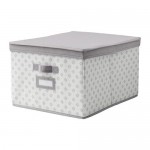 СВИРА Коробка с крышкой - серый/белый цветы, 39x48x28 см