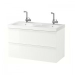 ГОДМОРГОН / ЭДЕБОВИКЕН Шкаф для раковины с 2 ящ - глянцевый белый