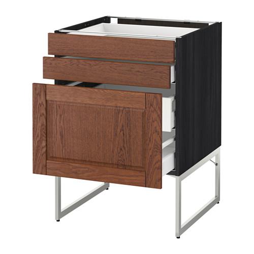 МЕТОД / МАКСИМЕРА Напольн шкаф 3фронт пнл/2низ/2ср ящ - под дерево черный, Филипстад коричневый, 60x60x60 см