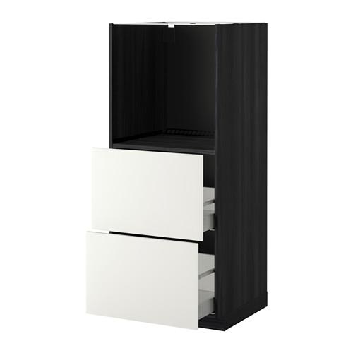 МЕТОД / МАКСИМЕРА Высокий шкаф с 2 ящиками д/духовки - Хэггеби белый, под дерево черный