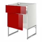 МЕТОД / МАКСИМЕРА Напольный шкаф с ящиком/дверью - 60x60x60 см, Рингульт глянцевый красный, белый