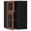 МЕТОД Углов навесной шкаф+полки/2 сткл дв - под дерево черный, Филипстад коричневый