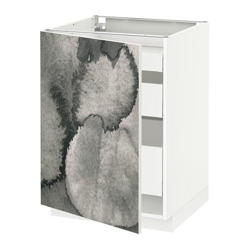МЕТОД / МАКСИМЕРА Напольный шкаф с 1двр/3ящ - белый, Кальвиа с печатным рисунком, 60x60 см МЕТОД / МАКСИМЕРА Напольный шкаф с 1двр/3ящ - белый, Кальвиа с печатным рисунком, 60x60 см