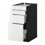 МЕТОД / ФОРВАРА Напольн шкаф 4 фронт панели/4 ящика - 40x60 см, Рингульт глянцевый белый, под дерево черный