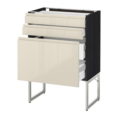 МЕТОД / МАКСИМЕРА Напольн шкаф 3фронт пнл/2низ/2ср ящ - под дерево черный, Воксторп глянцевый светло-бежевый, 60x37x60 см МЕТОД / МАКСИМЕРА Напольн шкаф 3фронт пнл/2низ/2ср ящ - под дерево черный, Воксторп глянцевый светло-бежевый, 60x37x60 см