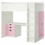 СТУВА Кровать-чердак/3 ящика/2 дверцы - белый/розовый