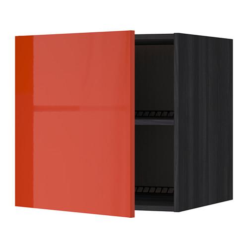 МЕТОД Верх шкаф на холодильн/морозильн - под дерево черный, Ерста глянцевый оранжевый, 60x60 см