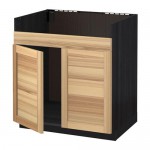 МЕТОД Напольн шкаф д двойн мойки ДУМШЁ - под дерево черный, Торхэмн естественный ясень