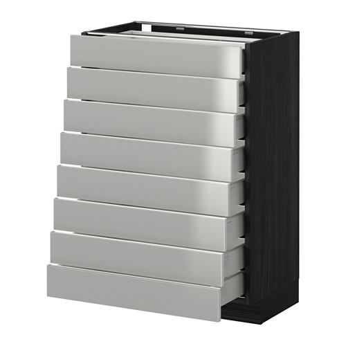 МЕТОД / МАКСИМЕРА Наполн шкаф 8 фронт/8 низк ящиков - под дерево черный, Гревста нержавеющ сталь, 60x37 см МЕТОД / МАКСИМЕРА Наполн шкаф 8 фронт/8 низк ящиков - под дерево черный, Гревста нержавеющ сталь, 60x37 см