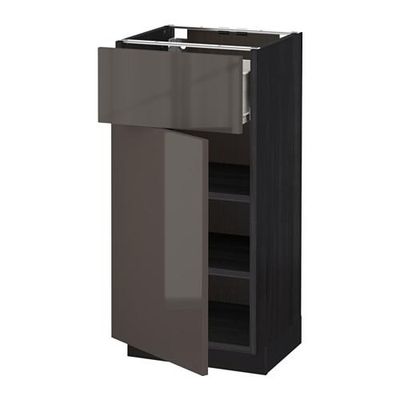 МЕТОД / ФОРВАРА Напольный шкаф с ящиком/дверью - 40x37 см, Рингульт глянцевый серый, под дерево черный МЕТОД / ФОРВАРА Напольный шкаф с ящиком/дверью - 40x37 см, Рингульт глянцевый серый, под дерево черный