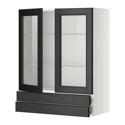 МЕТОД / ФОРВАРА Навесной шкаф/2 стек дв/2 ящика - 80x100 см, Лаксарби черно-коричневый, белый