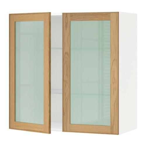 МЕТОД Навесной шкаф с полками/2 стекл дв - белый, Экестад дуб, 80x80 см МЕТОД Навесной шкаф с полками/2 стекл дв - белый, Экестад дуб, 80x80 см