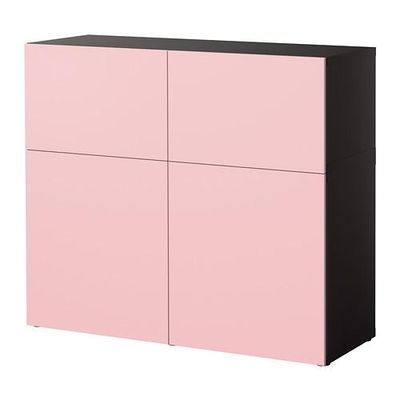 БЕСТО Комбинация для хранения с дверцами - черно-коричневый/Вара розовый