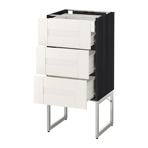 МЕТОД / ФОРВАРА Напольн шкаф 3фронт пнл/2низ/2ср ящ - под дерево черный, Сэведаль белый, 40x37x60 см