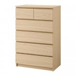МАЛЬМ Комод с 6 ящиками - дубовый шпон, беленый