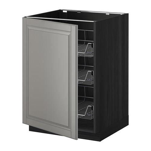 МЕТОД Напольный шкаф с проволочн ящиками - под дерево черный, Будбин серый, 60x60 см МЕТОД Напольный шкаф с проволочн ящиками - под дерево черный, Будбин серый, 60x60 см