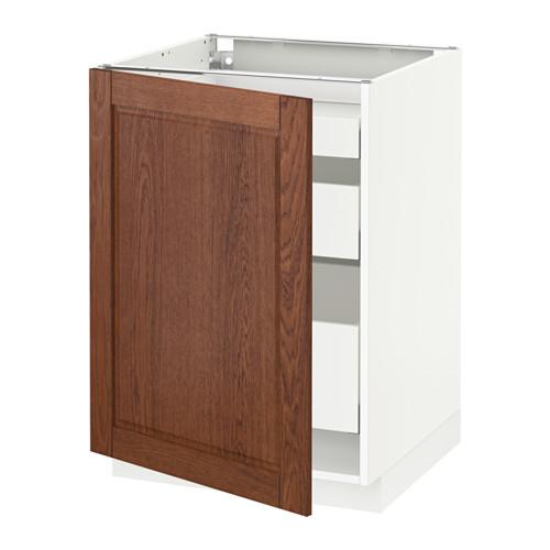 МЕТОД / МАКСИМЕРА Напольный шкаф с 1двр/3ящ - белый, Филипстад коричневый, 60x60 см