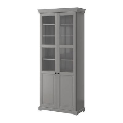 ЛИАТОРП Шкаф книжный со стеклянными дверьми - серый