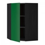 МЕТОД Угловой навесной шкаф с полками - 68x100 см, Флэди зеленый, под дерево черный