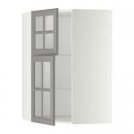 МЕТОД Углов навесной шкаф+полки/2 сткл дв - белый, Будбин серый