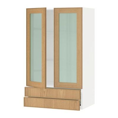 МЕТОД / ФОРВАРА Навесной шкаф/2 стек дв/2 ящика - 60x100 см, Экестад дуб, белый