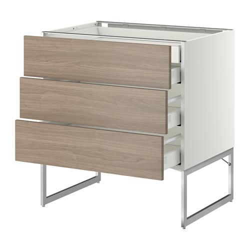 МЕТОД / МАКСИМЕРА Напольн шкаф 3фронт пнл/2низ/2ср ящ - белый, Брокхульт под грецкий орех светло-серый, 80x60x60 см