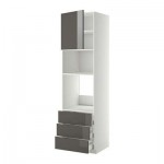 МЕТОД / МАКСИМЕРА Высок шкаф д/духовки/СВЧ/дверца/3ящ - 60x60x220 см, Рингульт глянцевый серый, белый