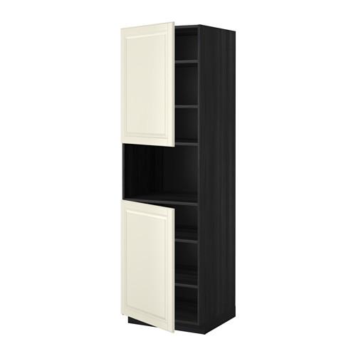 МЕТОД Выс шкаф д/СВЧ/2 дверцы/полки - под дерево черный, Будбин белый с оттенком, 60x60x200 см