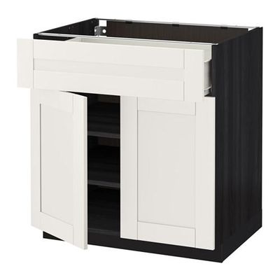 МЕТОД / ФОРВАРА Напольный шкаф+ящик/2дверцы - 80x60 см, Сэведаль белый, под дерево черный МЕТОД / ФОРВАРА Напольный шкаф+ящик/2дверцы - 80x60 см, Сэведаль белый, под дерево черный