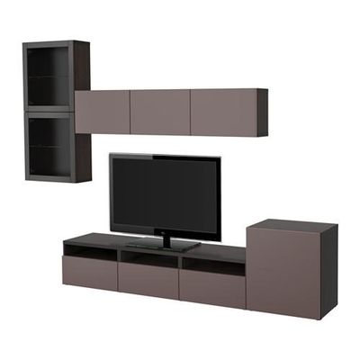 БЕСТО Шкаф для ТВ, комбин/стеклян дверцы - черно-коричневый/Вальвикен темно-коричневый, прозрачное стекло, направляющие ящика, плавно закр БЕСТО Шкаф для ТВ, комбин/стеклян дверцы - черно-коричневый/Вальвикен темно-коричневый, прозрачное стекло, направляющие ящика, плавно закр