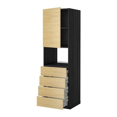 МЕТОД / МАКСИМЕРА Высок шкаф д/духовки/дверца/4ящика - 60x60x200 см, Тингсрид под березу, под дерево черный