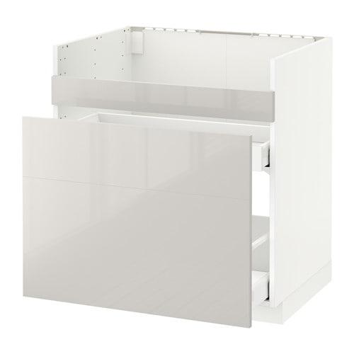 МЕТОД Напол шк д/мойки ХАВСЕН/3фасада/2ящ - белый, Рингульт глянцевый светло-серый, 80x60 см МЕТОД Напол шк д/мойки ХАВСЕН/3фасада/2ящ - белый, Рингульт глянцевый светло-серый, 80x60 см