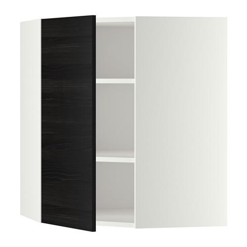МЕТОД Угловой навесной шкаф с полками - белый, Тингсрид под дерево черный, 68x80 см МЕТОД Угловой навесной шкаф с полками - белый, Тингсрид под дерево черный, 68x80 см