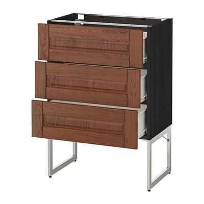 МЕТОД / ФОРВАРА Нплн шк 3 фрнт/3 средн ящика - 60x37x60 см, Филипстад коричневый, под дерево черный