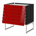 МЕТОД / ФОРВАРА Напольн шкаф 6фронт пнл/6 низ ящ - 80x60x60 см, Рингульт глянцевый красный, под дерево черный